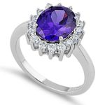 Sterling Silver SIZE 6 925  Dark Violet Oval CZ Ring Photo 0