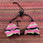 RETRO MUDD NEON LACE TIERED TRIANGLE HALTER BIKINI TOP Black Size M Photo 3