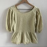 Urban Outfitters Pale Yellow Polka Dot Tie Open Back Peplum Top Large Photo 2