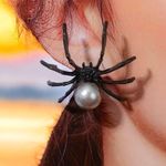 Gothic Black/Gray Spider Stud Earrings Faux‎ Pearl Accents Vintage Boho Style Black Photo 0