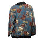 Vintage 100% Silk Blue Floral Bomber Jacket Women's Size XL Shoulder Pads Photo 5