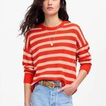 Madewell Linen Drop Shoulder Sweater Bright Flame Striped Nautical Small Photo 0