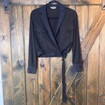 Max Mara  Black Crepe Front Tie Detail Crop Moto Jacket Photo 1