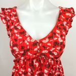 Promod Red V Neck Empire Waist Sleeeless Cutout Button Babydoll Mini Dress Sz 2 Photo 2