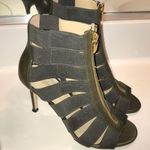 Michael Kors MICHAEL Women’s Hunter Green Leather Fabric Strappy Open Toe Heels Photo 0