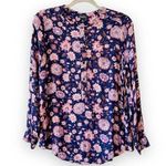 Lucky Brand Tunic Top Navy Pink Floral Size Medium Boho Lightweight Summer Shirt Photo 0