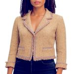 Bergamo Studio Tan Boucle Tweed Confetti Fringe Blazer | Size Medium Photo 0