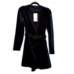 ZARA Wrap Style Faux Suede Long Sleeve Mini Dress With Belt Black Size Large Photo 1