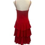 None VTG 70s Red Tiered Ruched Bodice Spaghetti Strap Ruffle Dress Union USA Made XS Photo 3