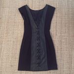 Alice + Olivia  Sleeveless Leather Mix Media Dress Lace up Back Small Black Photo 3