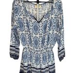 Elevenses  Anthropologie Basia Romper Blue and White Boho Style Size XL Photo 2