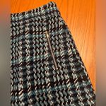 Loft  Navy Blue Wool Blend Houndstooth Tweed Zip Pocket Mini‎ Skirt Size 0 Photo 4