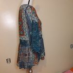 Umgee  USA Size Medium M Sheer Flowy Blouse Long Half Sleeve Print Dark Colors Photo 7