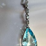 NWT NATURAL 3.73CT TEARDROP AQUAMARINE 18K WHITE GOLD DIAMONDS NECKLACE Photo 1