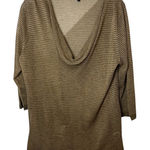 Eileen Fisher Metallic Striped Lightweight Draped Cowl Neck Knit Top Tan Gold L Photo 0