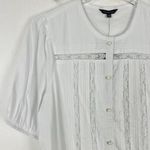 NWT Violets & Roses Puff Sleeve Lace Detail Button Front Shirt Size Medium M NEW White Photo 1