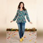 Matilda Jane Medium Top Yesteryear Blouse Green Pink V Neck Button Down 1429 Photo 7