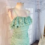 Here Comes the Sun mint green lace ruched lace up back mini dress Photo 5