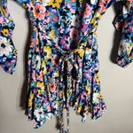 Storia Balloon Sleeve Floral Mini Swing Dress Women's Small Multicolor Belted Photo 6