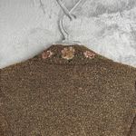 Newport News Coat Womens 4 Brown Embroidered Floral Long Jacket Boho Cottagecore Photo 5