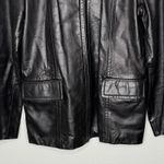 EXPRESS  Black Genuine Leather Zip Front Jacket Womens Small Y2K Minimal Moto Photo 3