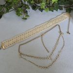 Double Choker Necklace Set Crochet and Double Strand Chain Gold Photo 2