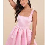 Lulus  Regal Cutie Pink Satin Square Neck Bubble Hem Mini Dress Party Large NWT Photo 1