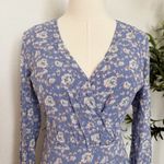 Paige Blue Purple Floral Long Sleeve Metallic Cotton Georgette Midi Wrap Dress S Photo 4