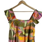Kourt Pink Green Tropical Print Square Neck Ruffled Linen Mini Dress Size XS Photo 4