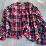 Aerie Red and Blue Plaid Button-Up Shirt Photo 4