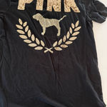 PINK - Victoria's Secret Victoria's Secret Pink Bling Campus Tee Shirt T-shirt Black Gold Dog XS OS Photo 0