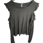 Forever 21  Black Long Sleeve Thermal T-Shirt With Open Shoulders Photo 0