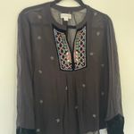 Velvet by Graham & Spencer Becky Beaded Velvet Georgette Black Sheer Blouse XS Photo 5