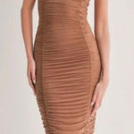 Sage The Label  Brown Ruched Bodycon Midi Dress(Size Small) Photo 0