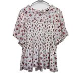 Torrid Neutral Beige Red Floral Chiffon Ruffle Short Sleeve Smocked Top Size 3X Photo 4
