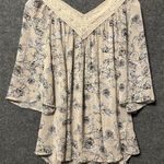 Daniel Rainn  Chiffon‎ Top Womens Small Beige Floral V-Neck Pleated 3/4 Sleeve Photo 0