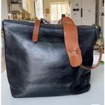 Madewell $198  Black Tan Genuine Leather Zip Top Transit Tote Crossbody Bag EUC Photo 1