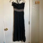 🌞American Rag Cie Black Halter Top Crinkle Body Embroidered Floral Maxi Dress Size L Photo 9