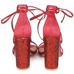 Red satin & glitter strappy lace up high heel shoes prom special occasion size 9 Photo 1
