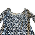 Boden Square Neck Navy White Print Dress Midi Stretch Long Sleeve Size 10 Womens Blue Photo 6