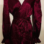 SheIn Woman’s Wrap Burgundy Red Satin Leopard animals print long sleeve Dress ~ NWTS Photo 2