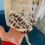 Katie Todd Weave Crochet Cardigan Boho Sz M Medium Cover Up White Ribbon Trim Photo 2