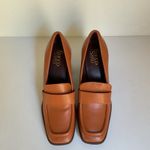 Franco Sarto Tan Leather Block Heel Loafers Women’s Sz 9.5M Classic Penny Heels Photo 3