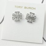 Tory Burch New Britten Logo Silver Stud Earrings; Silver Cones w/ TB Dustbag Photo 4