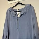 Ruffled Neck Silk Long Sleeve Steel Blue Blouse Size Large Balloon Sleeves NWT Photo 0