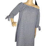 Tacera Gingham Off Shoulder Dress Black White 3/4 Sleeve Size Medium Photo 0