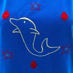 VINTAGE Crystal Kobe LARGE Blue Dolphin Sea Seashell Embroidered Tee Shirt Photo 2