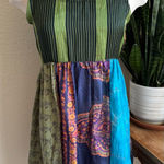Boho Patchwork Silk Dress M/L Casual‎ Freedom Festival Mixed Print Blue Size M Photo 0