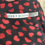 Alice + Olivia  Black Red Heart Print Silk Blend Blouse Button Down Sheer Sz M Photo 6