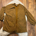 Flower & Feather Cardigan Womens Medium Puff Sleeve Cream Dot Lightweight‎ Brown Photo 0